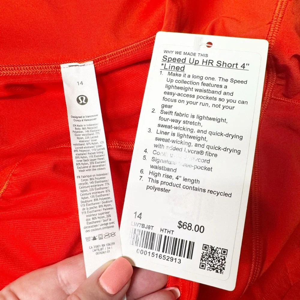 Lululemon Speed Up High Rise Athletic Shorts Hot Heat 14 NWT - Picture 7 of 7